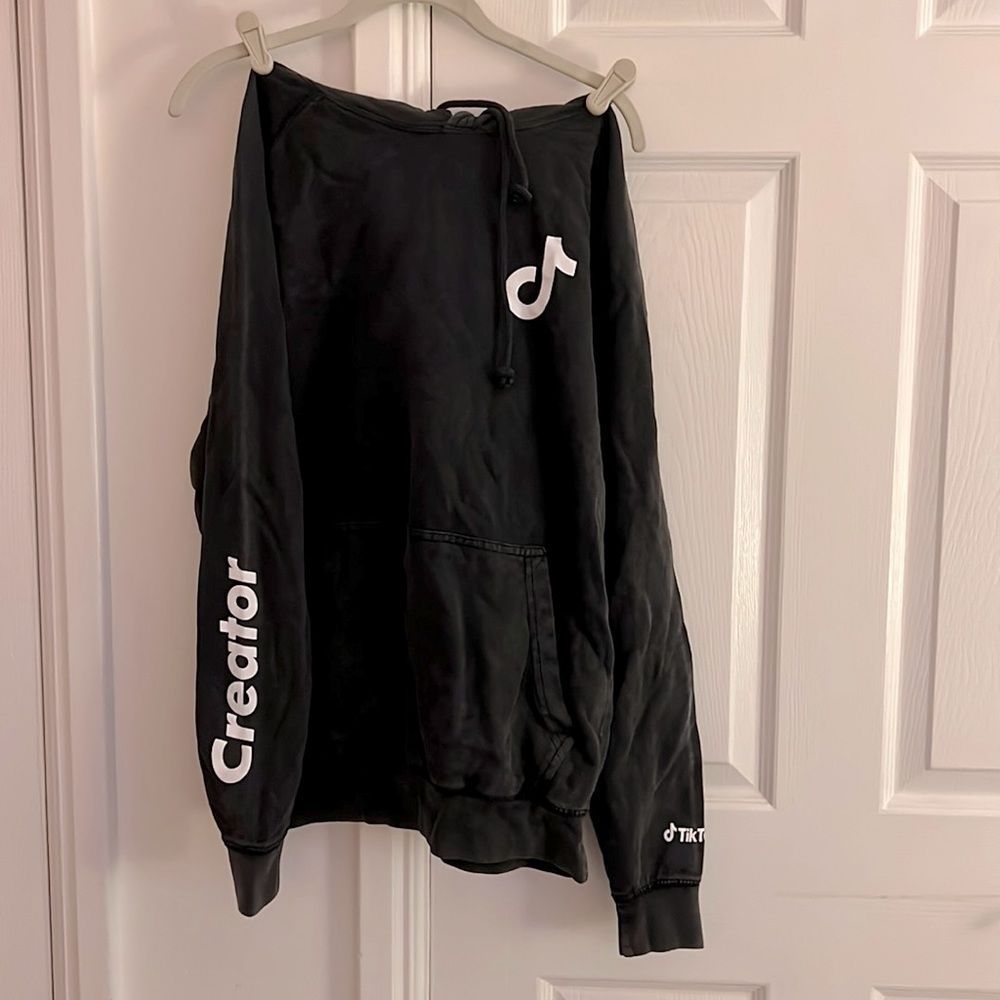 Tik Tok hooded sweatshirt charcoal vintage wash
